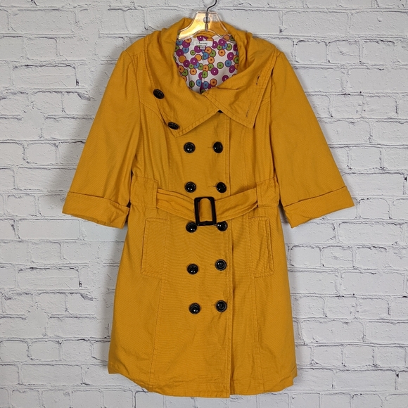 Dressup Jackets & Blazers - Dressup Mustard Gold Canvas Trench Coat Jacket L